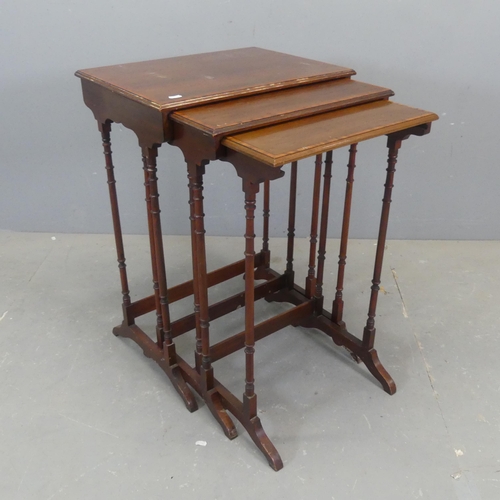 2439 - An Edwardian mahogany and upholstered hall chair with inlaid decoration, and a nest of three rectang... 