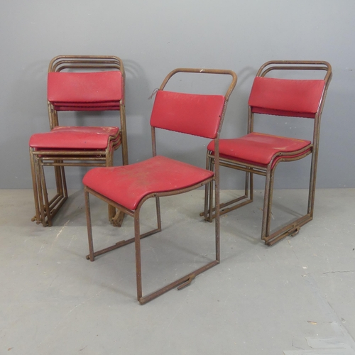 2445 - A set of six mid-century stacking chairs, the rexine seats on tubular metal frames.