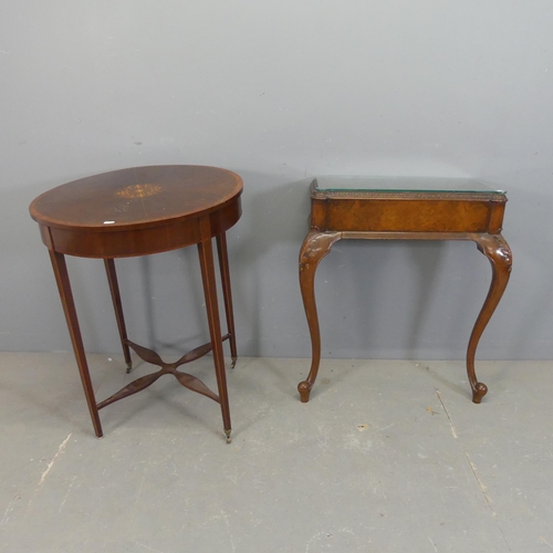 2446 - A Victorian mahogany and burr-walnut veneered console table, with carved decoration and cabriole leg... 