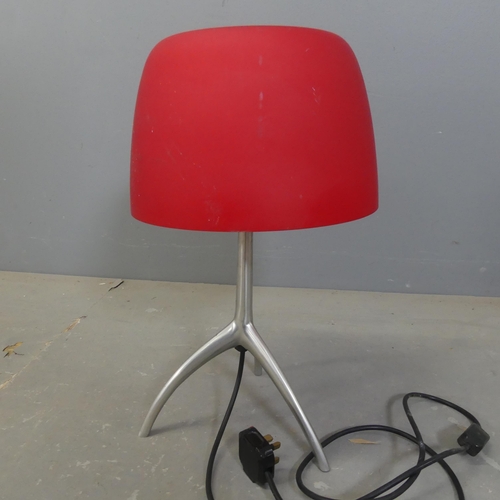 2451 - A Foscarini Murano Lumiere Tavolo Grande table lamp with polished steel base and ruby glass shade. H... 