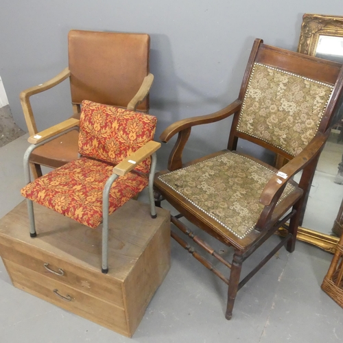 2454 - A Japanese Tansu chest of two drawer, a French oak and faux-leather upholstered bridge chair, a Vict... 