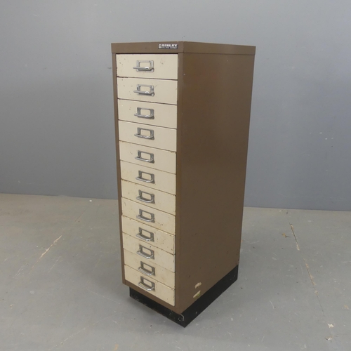 2456 - BISLEY - An industrial metal twelve-drawer filing cabinet. Width 28cm, height 94cm, depth 43cm.... 