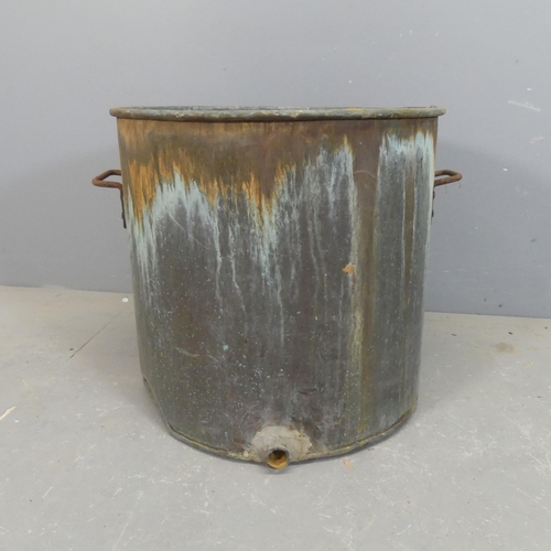 2462 - A cylindrical copper two-handled planter. Diameter 54cm, height 46cm.