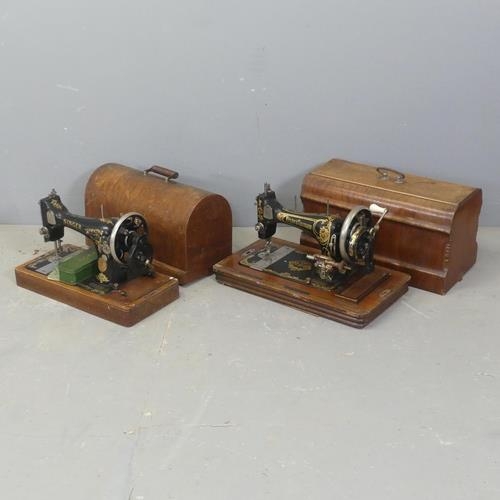 2468 - A vintage cased Singer sewing machine, a cased German Frister & Rossmann sewing machine, and a mahog... 