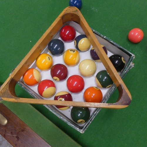 2474 - A slate based quarter size snooker table, with ADAC scoreboard (missing one slide) and a selection o... 