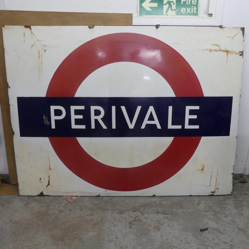 2476 - An enamelled London Underground sign for Perivale Station. Width 153cm, height 115cm.