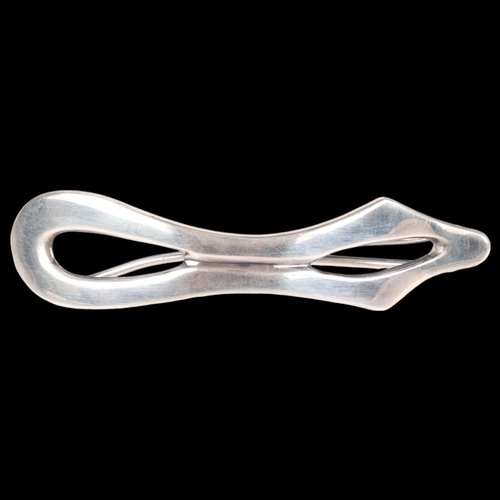 633 - OLE GRAVESEN - a Danish modernist silver abstract hairclip, plain openwork form, 76.1mm, 16.7g