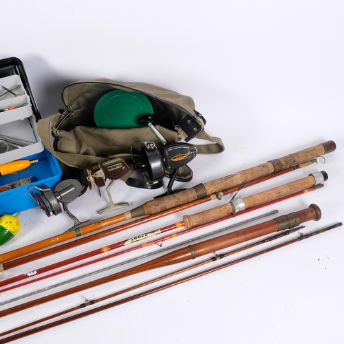 109 - 3 fishing rods, including a Vintage Greenheart (river fly or salmon), a small boat cane sea rod, a j... 