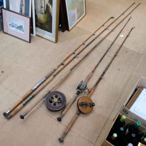 110 - 5 various split cane and other boat rods, including a Martin Farres (Ensign) 2-section, a single-sec... 