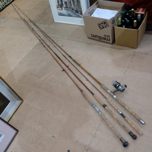 112 - A bundle of Vintage fishing rods, including split cane and bamboo, including The Pandsman from Ace T... 