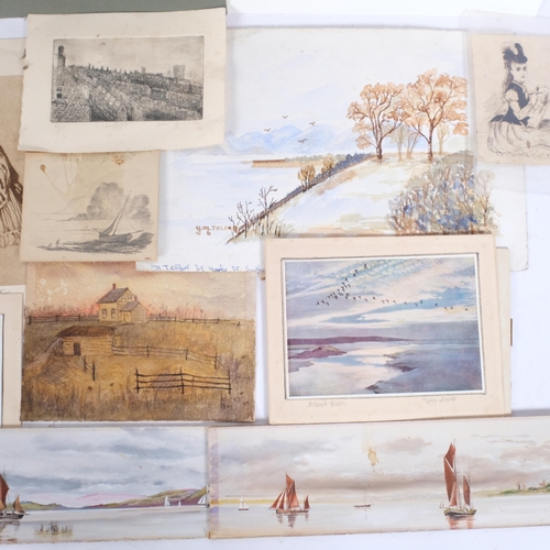 123 - A small folio of various watercolours, sketches and drawings