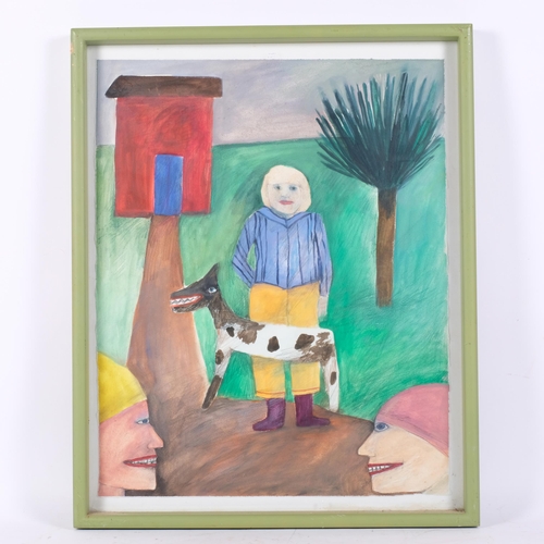 141 - Mana Lagereholm (1946 - 2021), watercolour, naive farmyard scene, 52cm x 42cm overall, framed