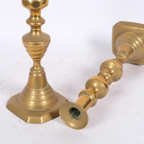 181 - A pair of Victorian brass ejector candlesticks, H30cm