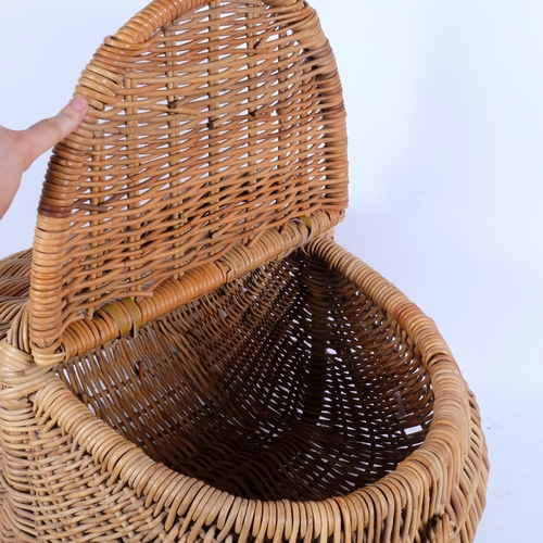 202 - A large double-lidded wicker basket, H40cm, overall width 70cm approx