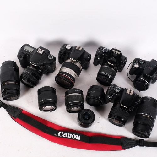 225 - A selection of various Canon lenses and cameras, including a 75-300mm zoom lens, an EOS500D camera w... 