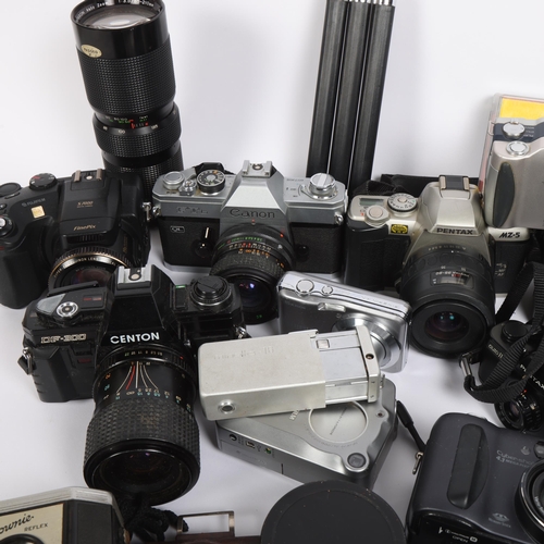 262 - A large collection of various digital and other cameras, including a Fujifilm Finepix S602 zoom, Pen... 