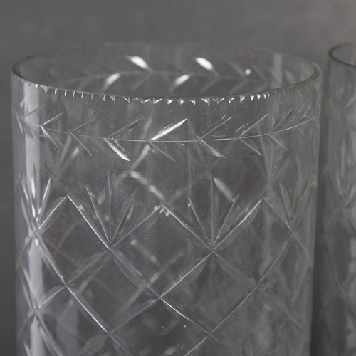 278 - A pair of glass hurricane lamps, 34cm, diameter 12cm