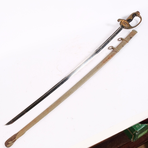 28 - A Japanese Officer's Cavalry sword, with gilt-metal guard and handle, the handle decorated with saku... 