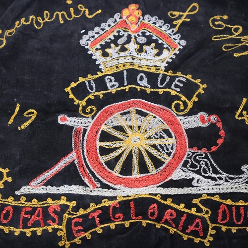 300 - A Second World War Period Souvenir of Egypt Royal Artillery embroidered panel dated 1943, 44cm x 36c... 