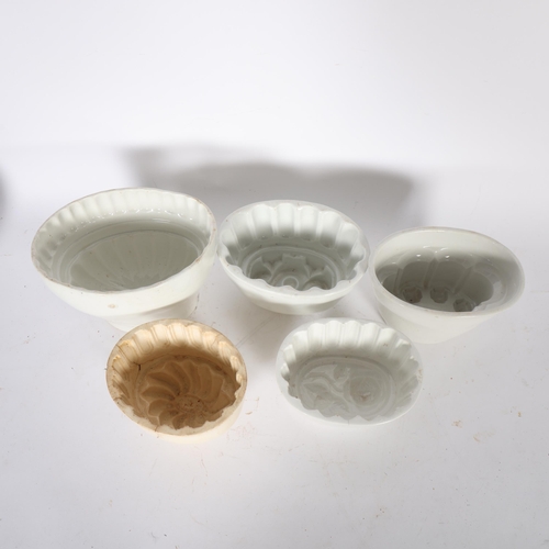 308 - 5 Victorian white glaze pottery jelly moulds, largest 20cm x 14cm (5)