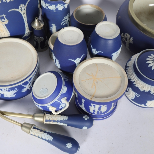 313 - A group of Wedgwood blue and white Jasperware bisque porcelain, including pair of ovoid vases, 13cm,... 