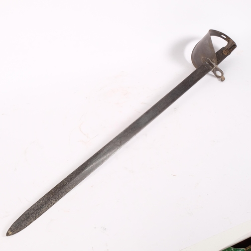 32 - A British 1859 pattern cutless bayonet, with steel guard and riveted grip, blade marked 4/75, other ... 