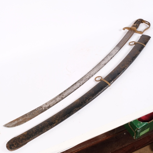 34 - An early 19th century European Cavalry sword and metal scabbard, with a gilded handle and guard, and... 