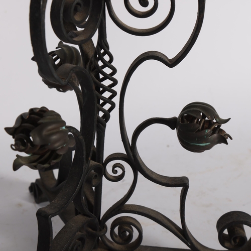 349 - A late Victorian Arts and Crafts 3-branch candelabrum in wrought-iron and brass, in the manner of W ... 