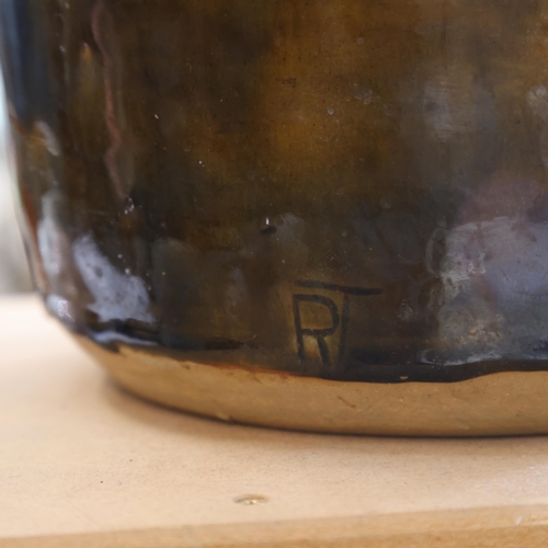 350 - A large pottery glazed vase, with incised decoration, H66cm