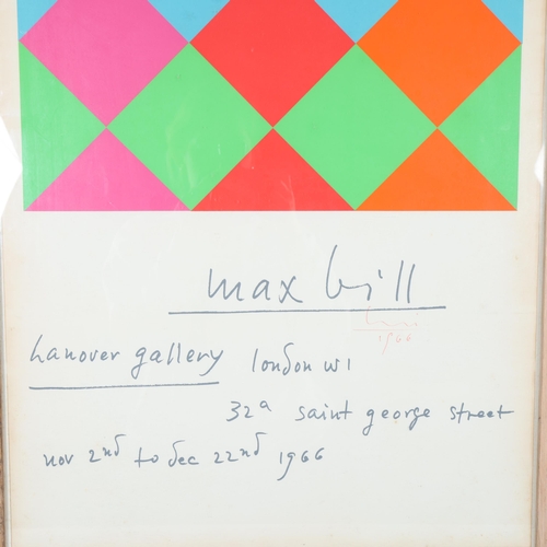 380 - MAX BILL (Swiss 1908 - 1994), an exhibition poster lithograph for the Max Bill Exhibition 1966 at th... 