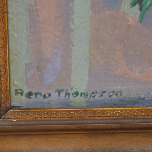 383 - R (Reno?) Thompson, an oil on board, still life study flowers in vase, signed bottom left-hand corne... 