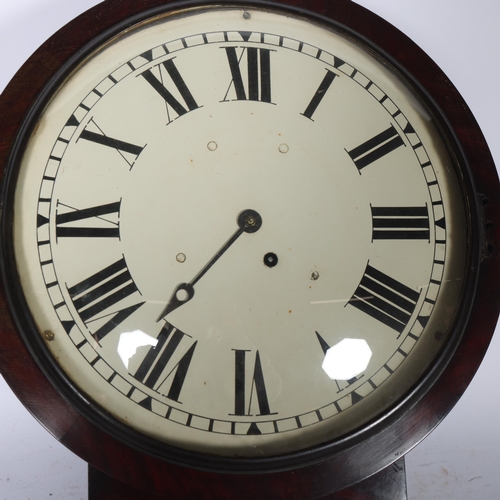 387 - A mahogany-cased drop-dial wall clock, with fusee movement, height overall 48cm