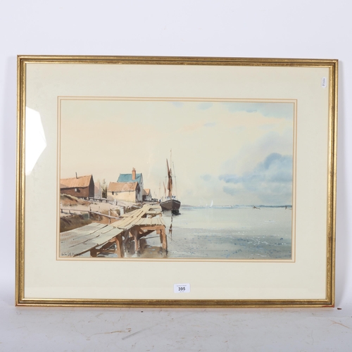 395 - Leslie Moore, RI, watercolour, Breydon Water, Norfolk, 59cm x 74cm overall