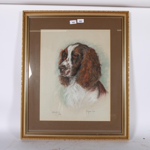 400 - Marjorie Cox, portrait of a Spaniel, Basil, 1984, crayon/pastel on paper, 53cm x 40cm, framed