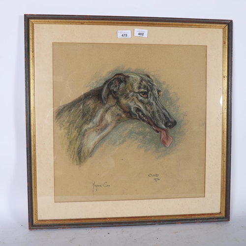 402 - Marjorie Cox, portrait of a Greyhound, 1972, charcoal/pastel on paper, 45cm x 44cm, framed