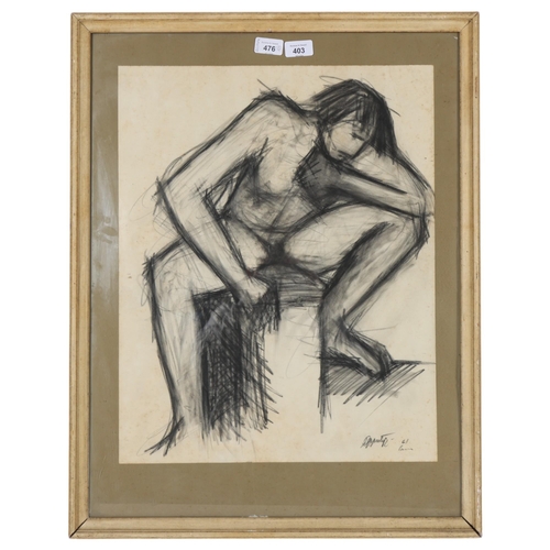 403 - Elena Gaputyte, girl from Normandy, charcoal sketch, 1961, 54cm x 42cm, framed