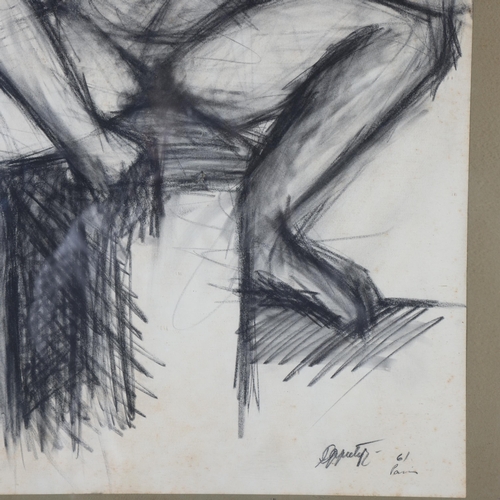 403 - Elena Gaputyte, girl from Normandy, charcoal sketch, 1961, 54cm x 42cm, framed