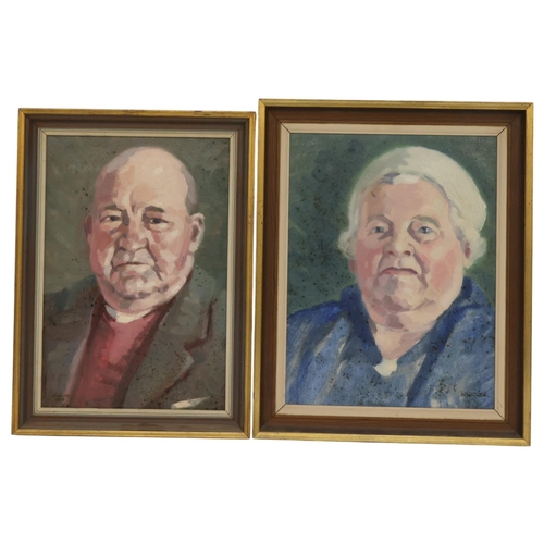 408 - Noel Cusa (1909 - 1990), pair of portraits, oils on board, 1968, 43cm x 28cm, framed