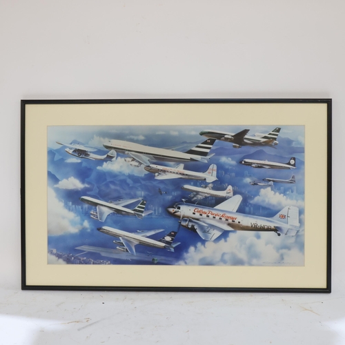 421 - Tim Lovatt, limited edition print, Queen of the skies, 65cm x 80cm, and another Cathay Pacific Airli... 