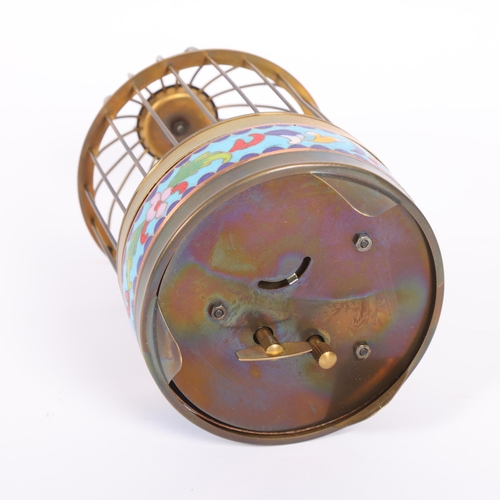 424 - A modern brass and cloisonne enamel birdcage clock, 20cm