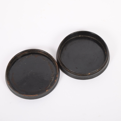 431 - A 19th century black lacquer papier mache snuff box, with printed lid 