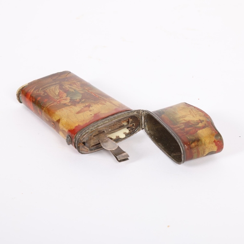 433 - A 19th century French Vernis Martin style lacquer sewing etui case, circa 1830, opening to reveal si... 