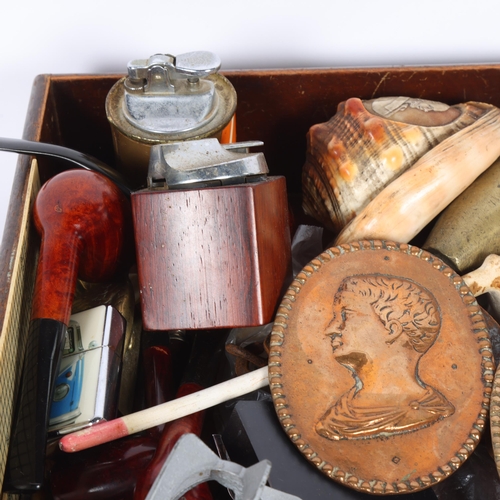 451 - Various collectables, including burr smoking pipes, Lucas Vintage car inspection lamp, shell cameo, ... 