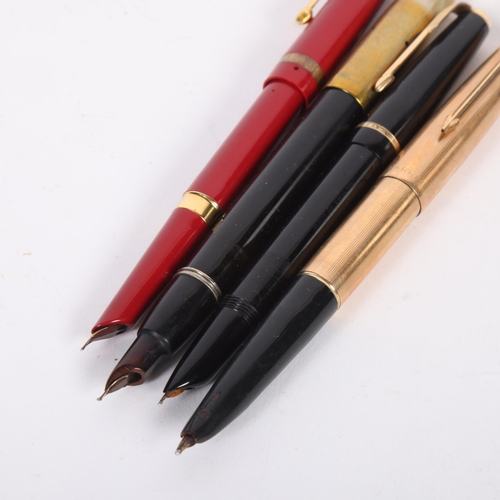 479 - 4 Vintage fountain pens, including Parker gold plated, Parker Lady Duofold, Conway 106, etc