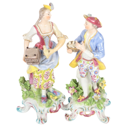 481 - A pair of Antique Continental porcelain figures, red painted dagger and anchor markers to base, 19cm