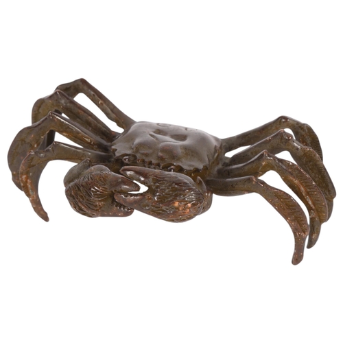 483 - A Japanese patinated bronze crab, signed, leg span 12cm