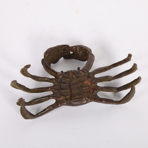 483 - A Japanese patinated bronze crab, signed, leg span 12cm