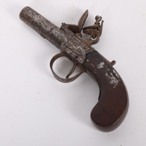 486 - A 19th century flintlock pocket pistol, by Phillips of London, overall 17cm