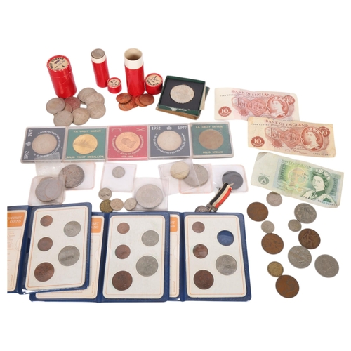 489 - Various coins and banknotes, including SS Great Britain proof medallion, decimal sets, German silver... 