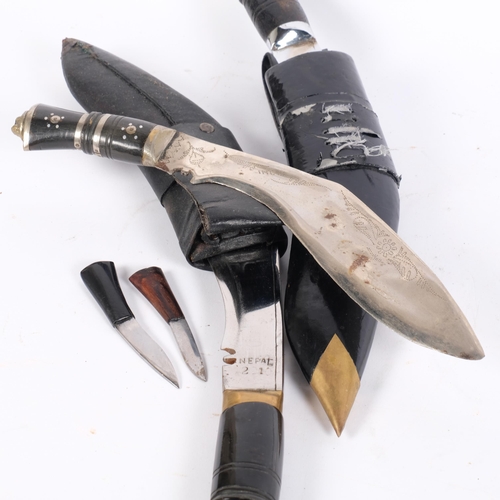 52 - 3 various Nepalese kukri knives, 2 with scabbards